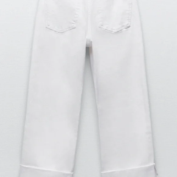 Zara Turn Up Wide Leg Jeans (White, Size USA 8, Tags Included) - Picture 3 of 8